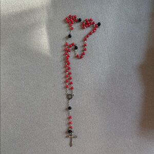 Red and Black Rosary Beads with Crucifix Necklace